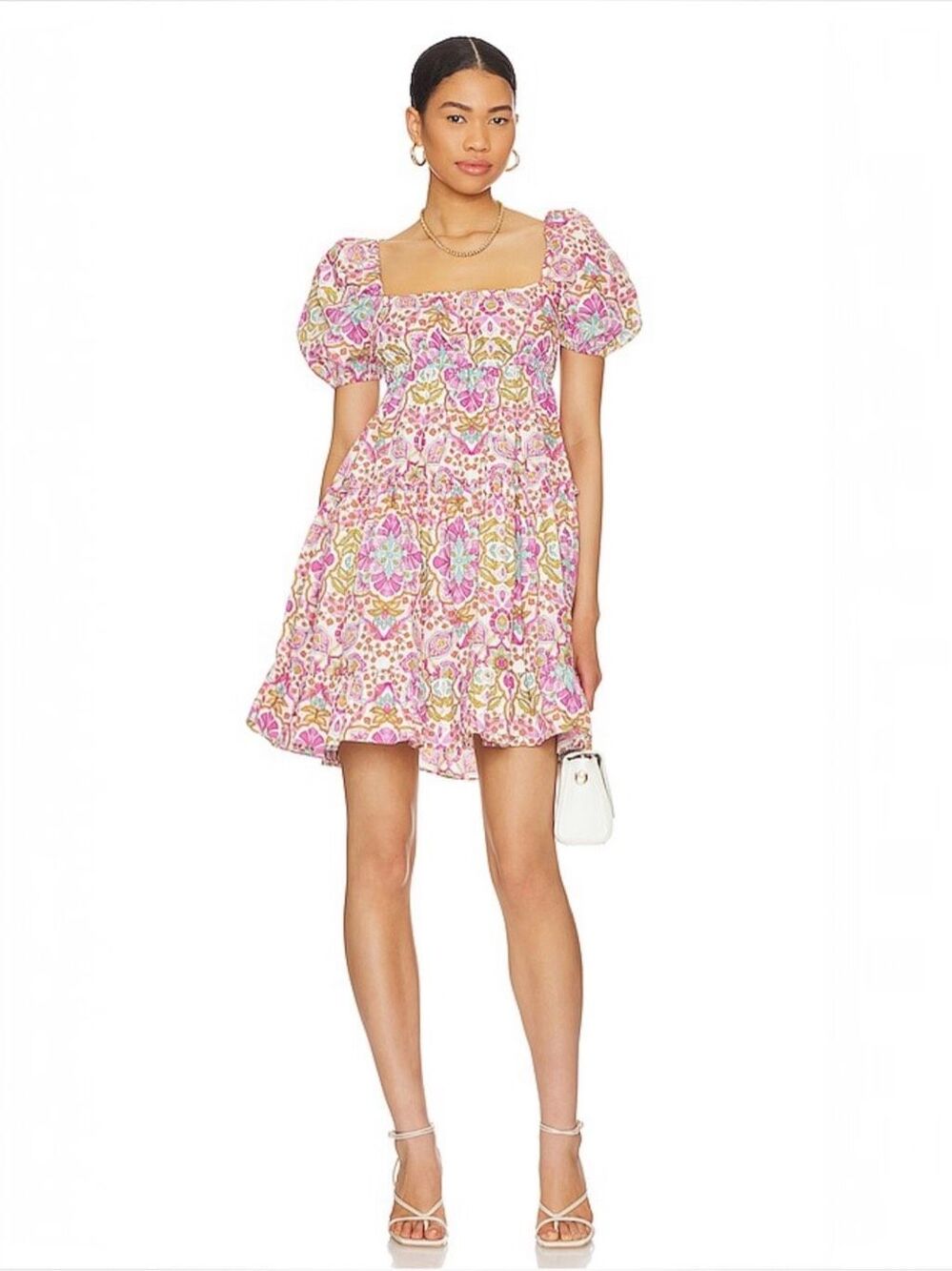 MISA Los Angeles Kayla Floral Cottagecore Milkmaid Puff Babydoll Dress Small